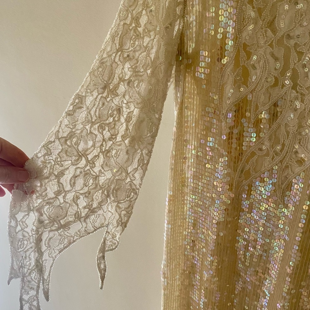 Vintage Sequin Lace Asymmetrical Party Wedding Holiday Dress Size Medium Silk - Picture 5 of 8